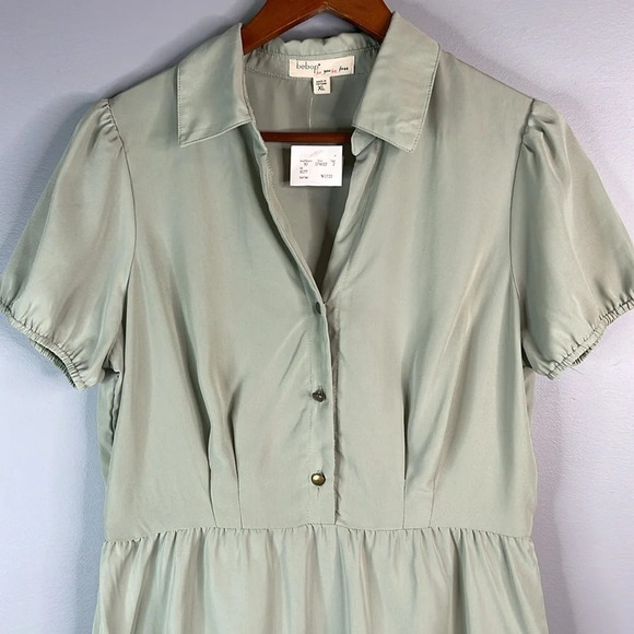 BEBOP NWT Sage Green Ruffle Short Puff Sleeve Dress Button Front Childhood XL - Picture 3 of 11